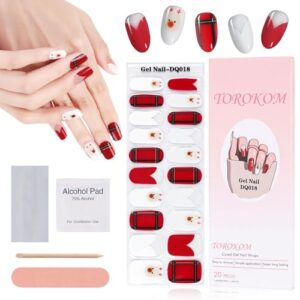 TOROKOM Christmas Semi Cured Gel Nail Strips, Reindeer Gel Nail Polish Strips Long Lasting Waterproof Full Nail Wraps Stickers with Stick, Nail File & Sealing(UV/LED Lamp Required)