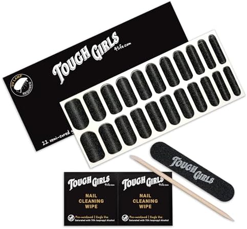 TOUGH GIRLS | 22 Semi-Cured Gel Nail Polish Strips | Brighter, Thicker, Tougher | UV LED Lamp Use Required | Includes Cuticle Stick, Nail File, Nail Wipes (Black Cat-Eye)