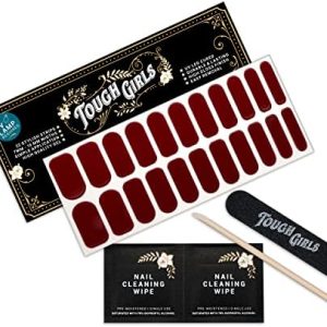 TOUGH GIRLS | 22 Semi-Cured Gel Nail Polish Strips | Brighter, Thicker, Tougher | UV LED Lamp Use Required | Includes Cuticle Stick, Nail File, Nail Wipes (Burgundy)