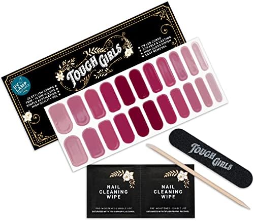 TOUGH GIRLS | 22 Semi-Cured Gel Nail Polish Strips | Brighter, Thicker, Tougher | UV LED Lamp Use Required | Includes Cuticle Stick, Nail File, Nail Wipes (Merlot Ombre)