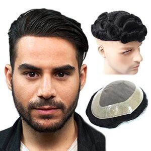 Men's 100% Virgin Human Hair Toupee 6x8 Inch Mono Top Off Black Natural Wave