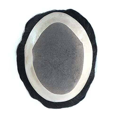 Men's 100% Virgin Human Hair Toupee 6x8 Inch Mono Top Off Black Natural Wave - Image 4