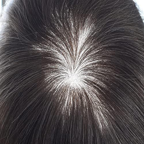 Toupee for Men Human Hair Pieces Ultra Thin Skin Mens Toupee Hair Replacement System Mens Hair Units for Men (1B50# 1B# Off Black+50% Sythetic Grey-100% Light to Medium Density, 6"x8") - Image 5