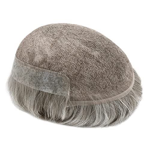 Toupee for men Swiss lace Front Bleached Knots Natural Hairline Mens Toupee Human Hair Replacement Systems Handmade Hairpieces For Men Gray Black Brown Men Hair Units. (7X9"-100% Light to medium Density, 380# Dark Brown with 65% Synthetic Grey) - Image 6