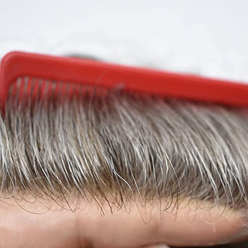 Toupee for men Swiss lace Front Bleached Knots Natural Hairline Mens Toupee Human Hair Replacement Systems Handmade Hairpieces For Men Gray Black Brown Men Hair Units. (7X9"-100% Light to medium Density, 380# Dark Brown with 65% Synthetic Grey) - Image 3