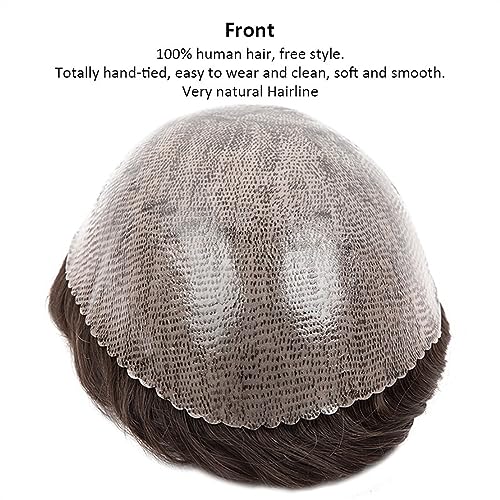 Toupee for Men V-Loop Injection Skin Men Toupee Durable Human Hair System for Men 0.1-0.12mm Thin Skin PU Base Male Hair Prosthesis 8×10" Breathable Black Men's Toupee Men Wig ( Color : 30mm Wave Toup - Image 4