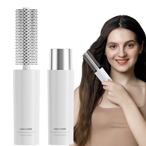 Travel Round Brush for Women,Men-Small Round Brush for Styling,Blow Drying-Travel Size Hair Brush with Nylon Bristles-Mini Round Brush for Bangs Curly Thin Short Hair(White)