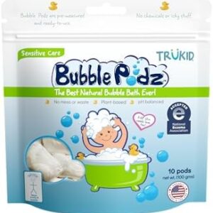 TruKid Bubble Podz Bubble Bath for Baby & Kids, NEA-Accepted for Eczema, Gentle Refreshing Colloidal Oatmeal Bath Bomb for Sensitive Skin, pH Balance 7 for Eye Sensitivity, Unscented (10 Podz)