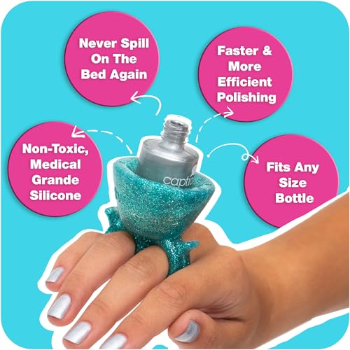 tweexy Wearable Nail Polish Holder Ring - Ideal Gift for Teenage Girls - Nail Polish Holder Stand for Manicure & Pedicure, Fingernail Painting - Nail Polish Accessories (Mermaid Sparkle) - Image 3