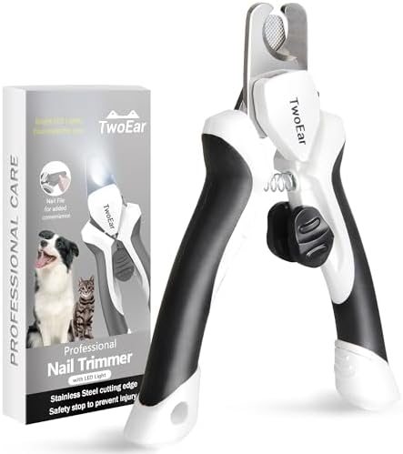 TwoEar Dog Nail Clippers with Light, Dog Nail Trimmers with Quick Sensor & Safety Guard, Razor Sharp Blade, LED Pet Nail Clipper/Dog Toenail Clippers for Medium Large Dogs, Black