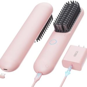 TYMO Cordless Hair Straightener Brush - Porta PRO Portable Straightening Brush for Travel, Mini Ionic Hot Comb Straightener for Women, Lightweight on-The-go, Cordless and Fast Charger Dual Power
