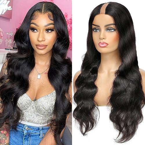 U Part Human Hair Wig 10A Grade Brazilian Body Wave 100% Unprocessed Virgin Human Hair Wigs Glueless without Sewing Full Head U Shape Clips in Half Wigs 150% Density 22 Inch