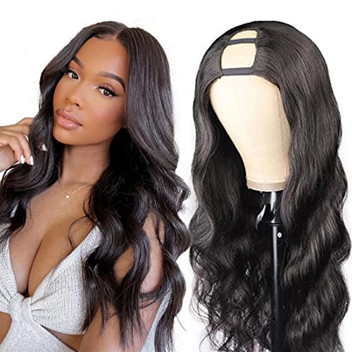 U Part Human Hair Wig Upart Human Hair Wig Human Hair Wigs For Black Women V Part Wig Human Hair Wear and Go Wig Human Hair Body Wave Glueless Wigs Human Hair 150% Density Natural Black 22inch