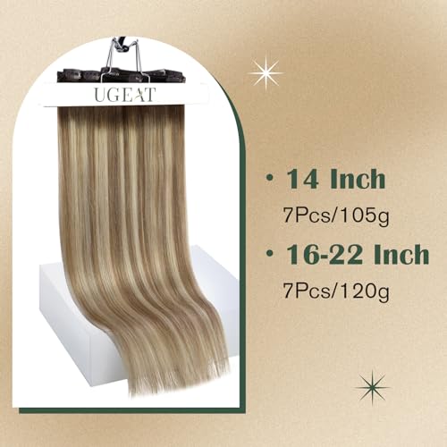 Ugeat 18 Inch Ombre Clip-In Human Hair Extensions Dark Brown to Ash Blonde Balayage 7pc Set 120g - Image 4