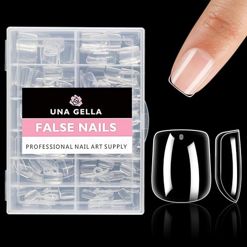 UNA GELLA Extra Short Square Nail Tips XS Short Square Gel X Nails Tips 216pcs Extra Short Press On Nails Full Cover Nail Tips 12 Sizes Clear Fake Nails Extension for Home DIY Nail Salon Soft Gel Tips
