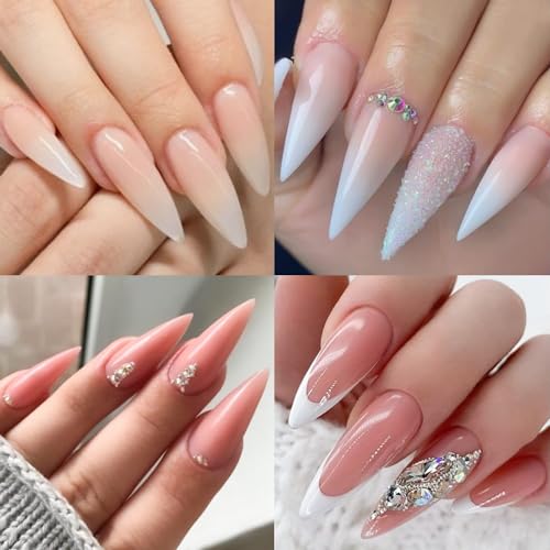 UNA GELLA Long Stiletto Gel X Nail Tips Full Cover 504PCS Pre-shape Long Stiletto Almond Fake Clear Nails Tips No Need File Stiletto Gel Tips No C Curve for Nail Extension DIY Art Salon 12 Sizes - Image 2