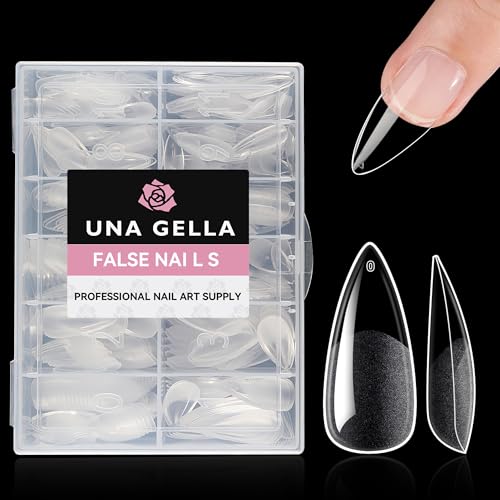UNA GELLA Medium Stiletto Nails Press On 504Pcs Medium Stiletto Nail Tips Full Cover Pre-matte Stiletto Gel Press On Nails Clear Fake False Nails For Nail Extensions Home Nail Art Salon 12 Sizes