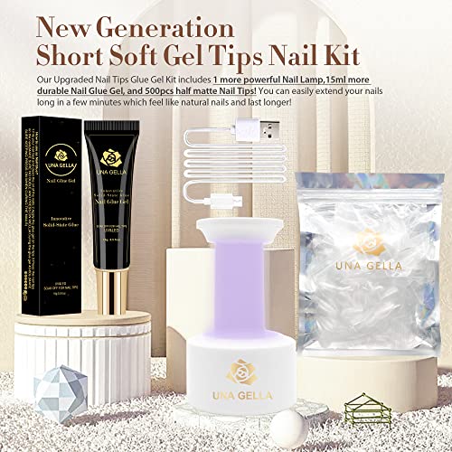 UNA GELLA 504 Pcs Short Coffin Nail Tips and Glue Gel Kit with Integrated Lamp - Image 8