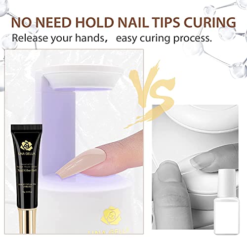 UNA GELLA 504 Pcs Short Coffin Nail Tips and Glue Gel Kit with Integrated Lamp - Image 6