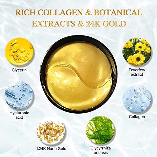 Under Eye Masks - 24K Gold Under Eye Patches for Puffy Eyes and Dark Circles - Under Eye Treatment, Fine Lines & Puffiness, 30 Pairs Collagen Eye Gel Pads for Personal Care - Image 3
