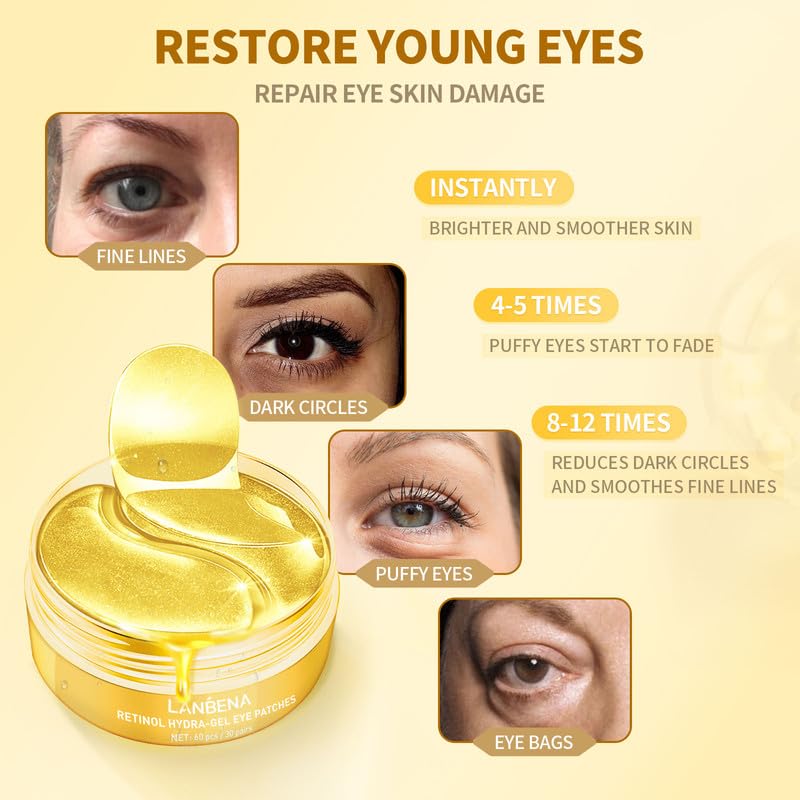 Under Eye Patches - Pure Retinol + Collagen for Dark Circles, Wrinkles, and Puffy Eyes, Under Eye Mask Puffiness Treatment, Under Eye Gel Pads, Bag Patch - Image 6