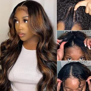 UNICE 16 Inch Ombre Balayage Highlight Human Hair U Part Wig Body Wave Glueless Beginner Friendly
