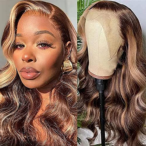 UNICE 12A Ombre Highlight 13x4 Lace Front Human Hair Wig 180% Density Body Wave Brown Blonde #TL412 Color, Brazilian Remy Hair Lace Frontal Wig Pre Plucked with Baby Hair for Women 14inch - Image 8