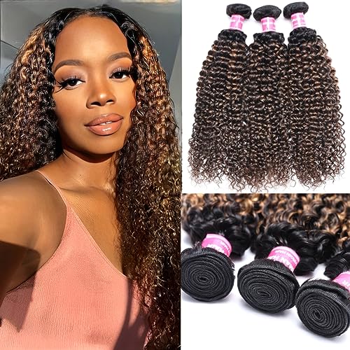 UNICE Brown Highlight Deep Curly 8 10 12 Inch Brazilian Remy Human Hair Weave 3 Bundles Sew In Wig