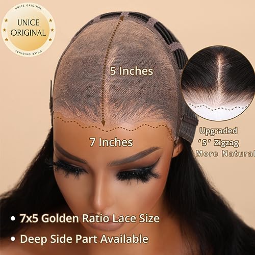UNICE Bye Bye Knots Wig Body Wave 7x5 HD Lace Front Wigs Human Hair Bleached Invisible Knots Put on and Go Glueless Frontal Wig Human Hair Pre Plucked Pre Cut Lace Wig 180% Density 24 inch - Image 8