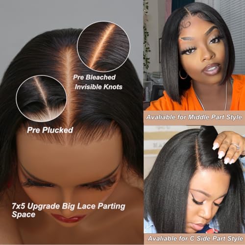 UNICE Bye Bye Knots Wig Yaki Kinky Straight Bob Wigs Human Hair Pre Bleached Invisible Knots 7x5 Lace Front Wigs Human Hair Pre Everything Glueless Wigs Pre Plucked Pre Cut Lace 14 inch - Image 8