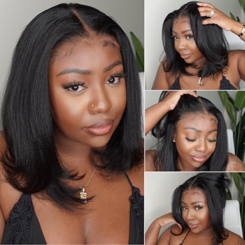 UNICE Bye Bye Knots Wig Yaki Kinky Straight Bob Wigs Human Hair Pre Bleached Invisible Knots 7x5 Lace Front Wigs Human Hair Pre Everything Glueless Wigs Pre Plucked Pre Cut Lace 14 inch - Image 5