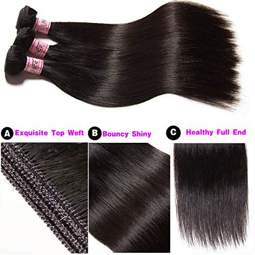 UNICE Hair 10A Malaysian Straight Human Hair 3 Bundles Unprocessed Virgin Human Hair Weave Extensions (8 10 12 inch) - Image 4