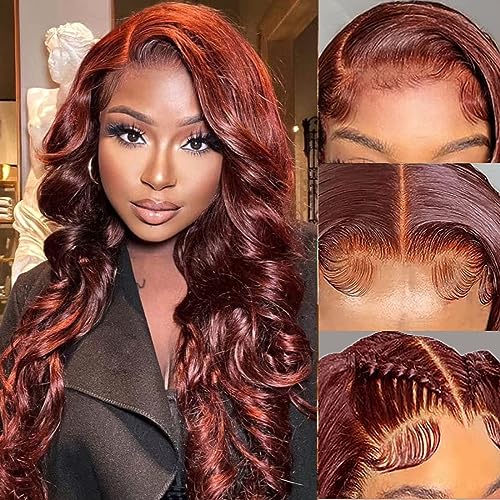 UNICE Put on and Go Glueless Wigs Human Hair Pre Plucked Pre Cut Lace Reddish Brown Body Wave Bye Bye Knots 6x4.75 Lace Front Human Hair Wig 150% Density 20 inch