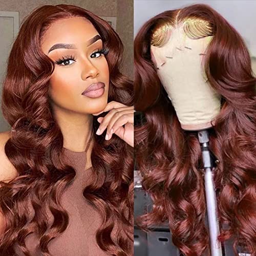 UNICE Reddish Brown 13x4 Lace Front Wig Human Hair 180% Density Bleached Knots for Women Body Wave Copper Red Glueless Human Hair Frontal Wigs Pre Plucked with Baby Hair 22 inch - Image 7