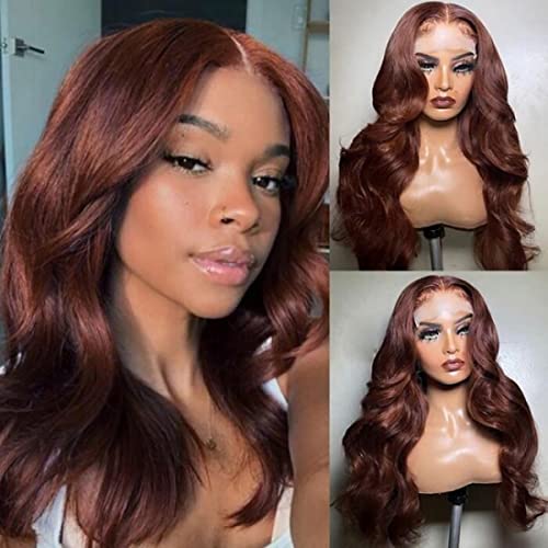 UNICE Reddish Brown 13x4 Lace Front Wig Human Hair 180% Density Bleached Knots for Women Body Wave Copper Red Glueless Human Hair Frontal Wigs Pre Plucked with Baby Hair 22 inch - Image 5