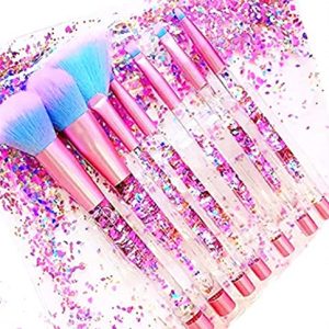 Unicorn Fan Makeup Brush Set with Crystal Sparkles for Blush, Lip, and Eye Makeup