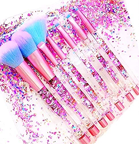 Unicorn Fan Makeup Brush Set with Crystal Sparkles for Blush, Lip, and Eye Makeup
