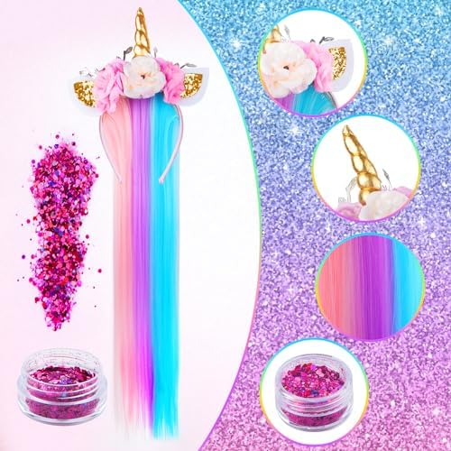Girls Unicorn Headband with Glitter Wig and Integrated Hair for Parties - Image 2