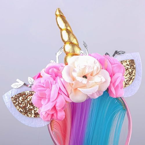 Girls Unicorn Headband with Glitter Wig and Integrated Hair for Parties - Image 7