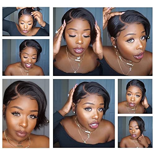 Usexy Pixie Cut Lace Front Wigs Human Hair 13x4 Lace Front Wigs Human Hair Short Bob Wigs Straight Lace Front Pixie Cut Wigs For Black Women 150% Density Pre Plucked With Baby Hair 1B Color - Image 6
