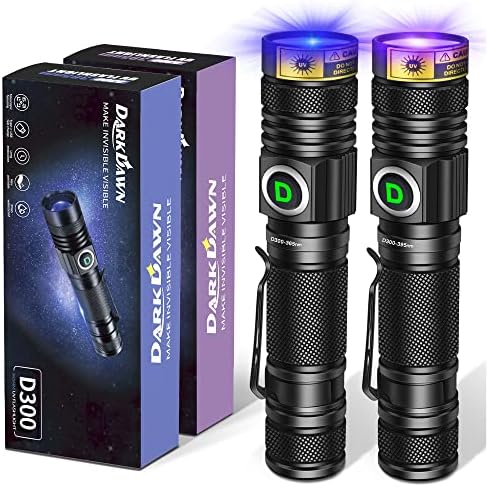 UV Flashlight 365nm & 395nm Light USB Rechargeable Ultraviolet LED Blacklight Woods Lamp Portable Mini Powerful Detector for Pet Urine Stains, Uranium Glass, Fluorescent, Resin Curing, 2 Pack