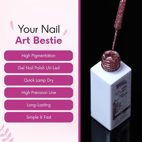 UV Gel Nail Polish - Quick Dry & Highly Pigmented Gel Nail Art Polish - UV-Led Gel Liner Nail Art Lovers Adore - Gel Liner Nail Polish for Precise Lines - Pink Glitter Gel Nail Polish by Pics Nails - Image 3