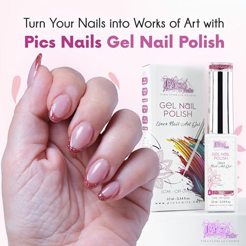 UV Gel Nail Polish - Quick Dry & Highly Pigmented Gel Nail Art Polish - UV-Led Gel Liner Nail Art Lovers Adore - Gel Liner Nail Polish for Precise Lines - Pink Glitter Gel Nail Polish by Pics Nails - Image 2