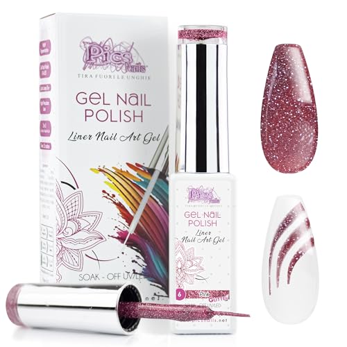 UV Gel Nail Polish - Quick Dry & Highly Pigmented Gel Nail Art Polish - UV-Led Gel Liner Nail Art Lovers Adore - Gel Liner Nail Polish for Precise Lines - Pink Glitter Gel Nail Polish by Pics Nails
