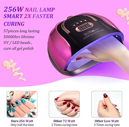 UV LED Nail Lamp, 256W UV LED Nail Dryer Light for Gel Nails Polish Manicure Professional Salon Curing Lamp with 4 Timer Setting Sensor/57pcs Dual Light Beads(Comes with 6 Free Gifts) - Image 6