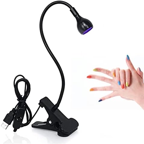 UV Light for Nails, 3W Gel Nail Lamp Mini Led Nail Polish Light with Gooseneck, for Curing Gel Polish UV Nail Gels Manicure Home DIY (Black)