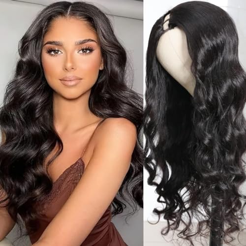 V Part Wig Human Hair Body Wave V Part Human Hair Wigs for Women Full Head Clip In Half Wigs Upgrade U Part 150% Density V Shape Wigs 18 Inch Body Wave Vpart Wig Natural Color