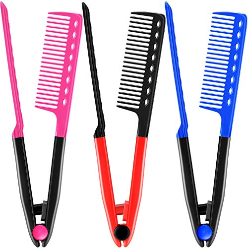 V-Shaped Hair Straightening Comb Set for Knotty Hair 3 Colors 3 Piece Set