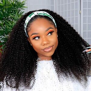 V SHOW Headband Wig Human Hair Kinky Curly Headband Wigs for Women Glueless Human Hair Wigs 22 Inch None Lace Front Wigs Brazilian Kinky Curly Virgin Hair Wear and Go 180% Density Wig