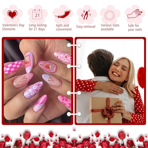 24 Pcs Rose Red Heart Strawberry Short Coffin Press On Nails - Image 5